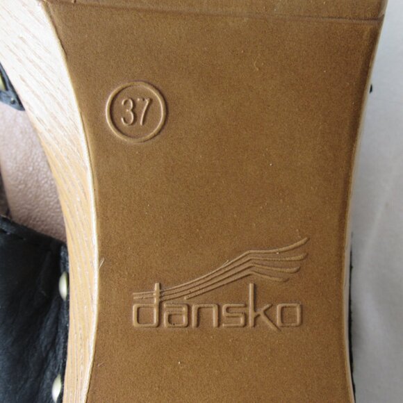 Dansko Black Leather Two Strap Studded Slide Heel Sandal 3" Women's 37 7 - Picture 8 of 9